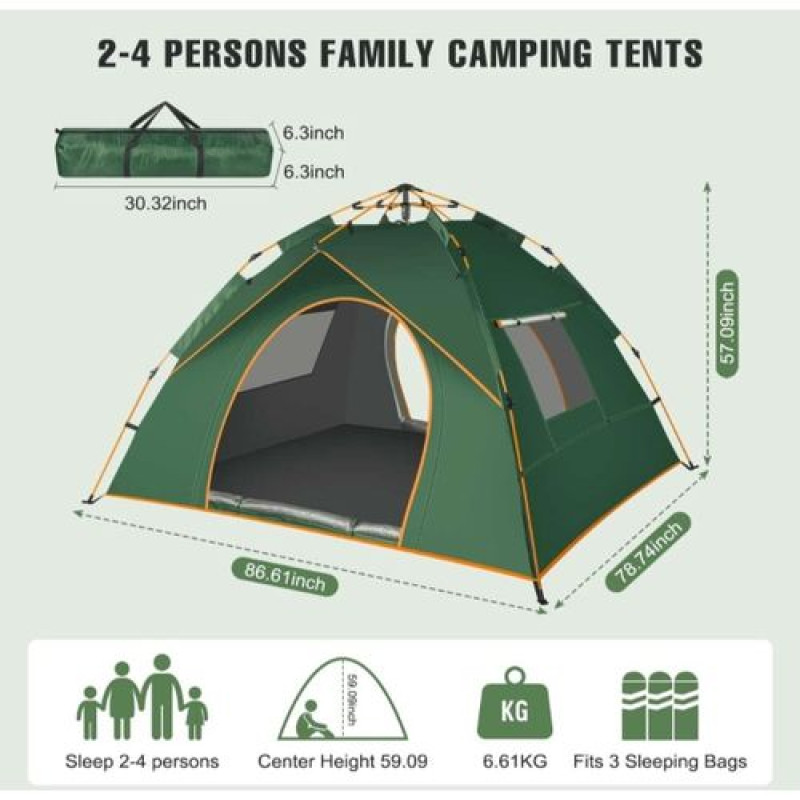 Automatic Waterproof Camping Tent for 2-4 People - Black Automatic Waterproof Camping Tent for 2-4 People - Black